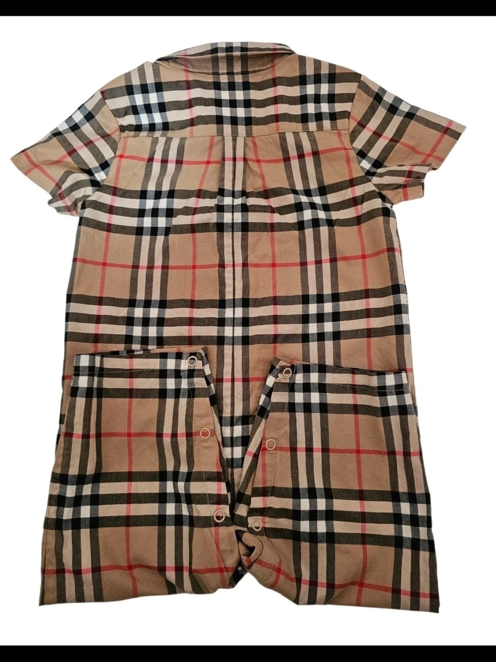 Burberry Tan Plaid Short-Sleeve One-Piece Romper